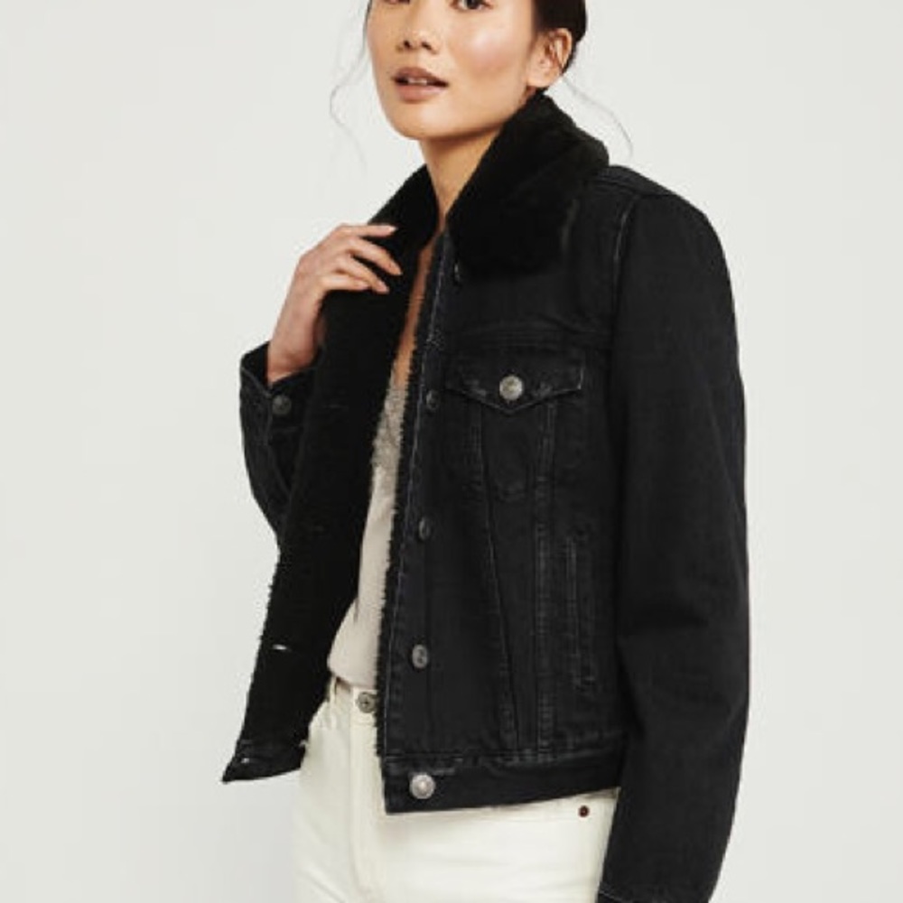 Abercrombie Sherpa lined black jean jacket